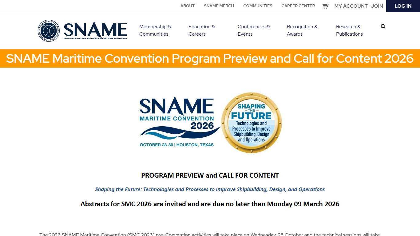 SNAME Maritime Convention Program Preview and Call for Content 2026 | SNAME
