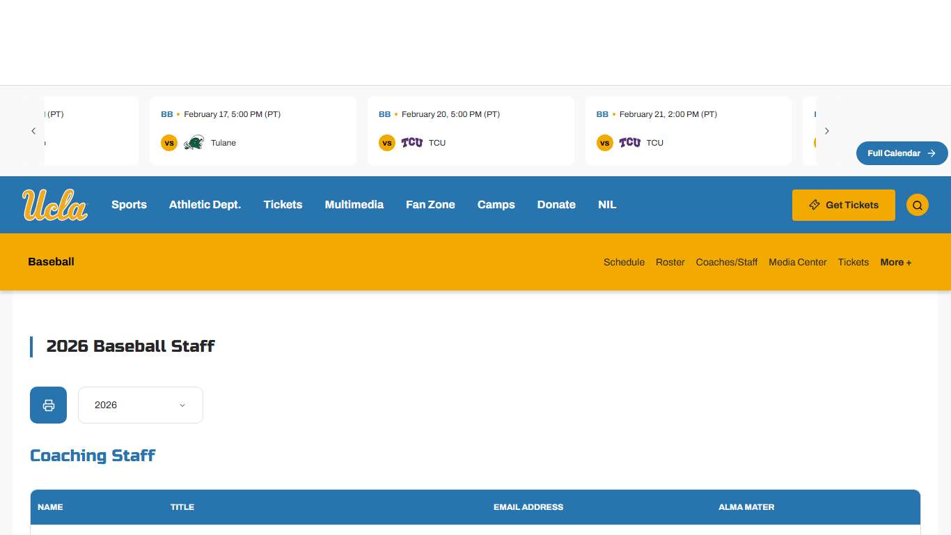 2026 Baseball Coaches - UCLA