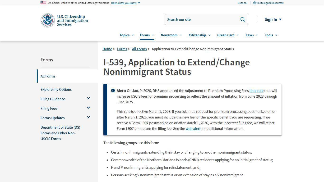 Application to Extend/Change Nonimmigrant Status | USCIS
